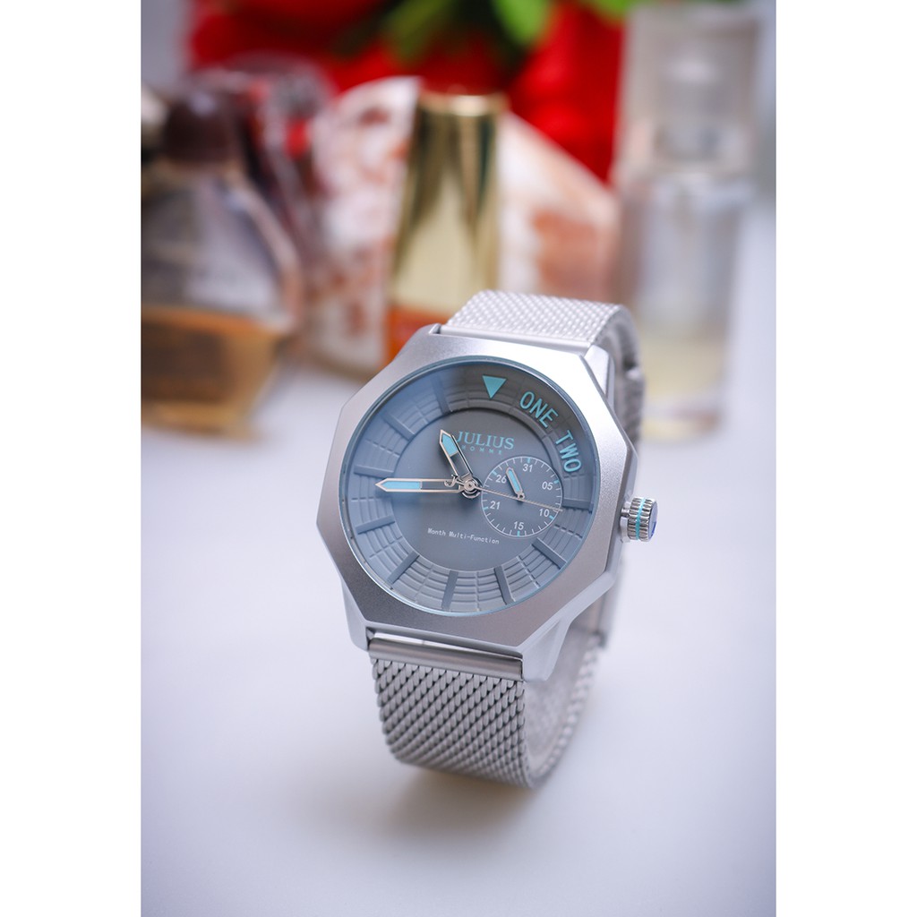 Đồng hồ nam Julius Homme Hàn Quốc JAH-126 dây thép có lịch