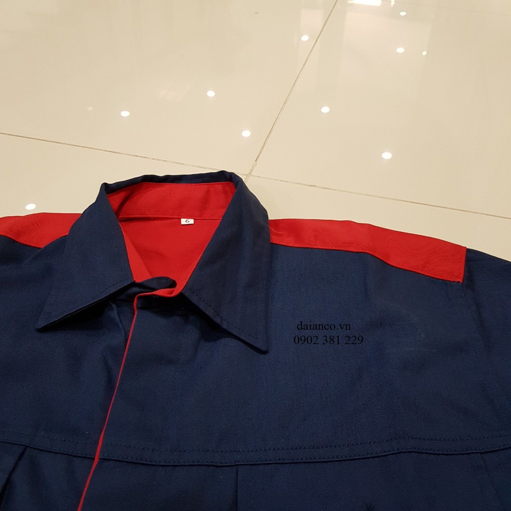Bộ quần áo bảo hộ, quần áo kỹ sư màu xanh đen phối đỏ - DA11