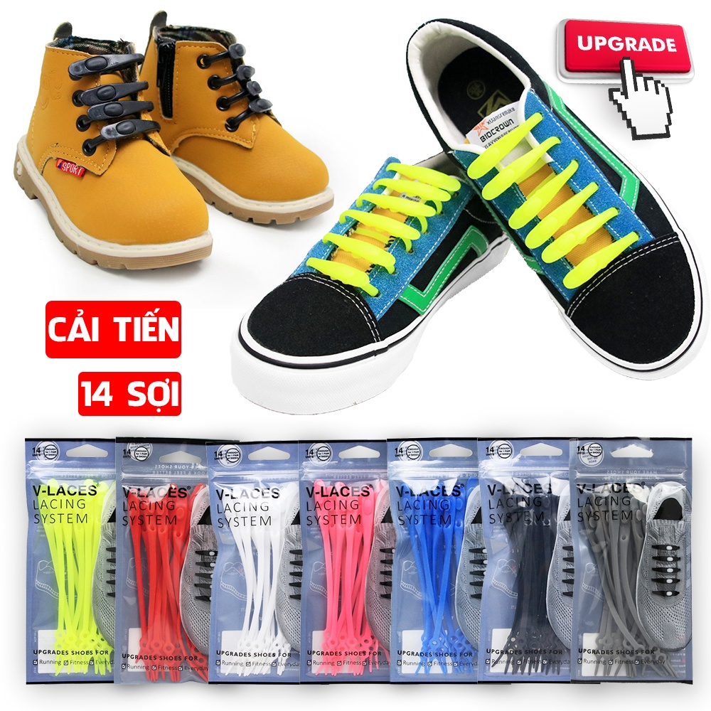 Dây Giày Cao Su Đàn Hồi Thắt BuộcThông Minh Sneaker V-Laces 14 Sợi 2 Nút Chỉnh Size Nam Nữ Legaxi