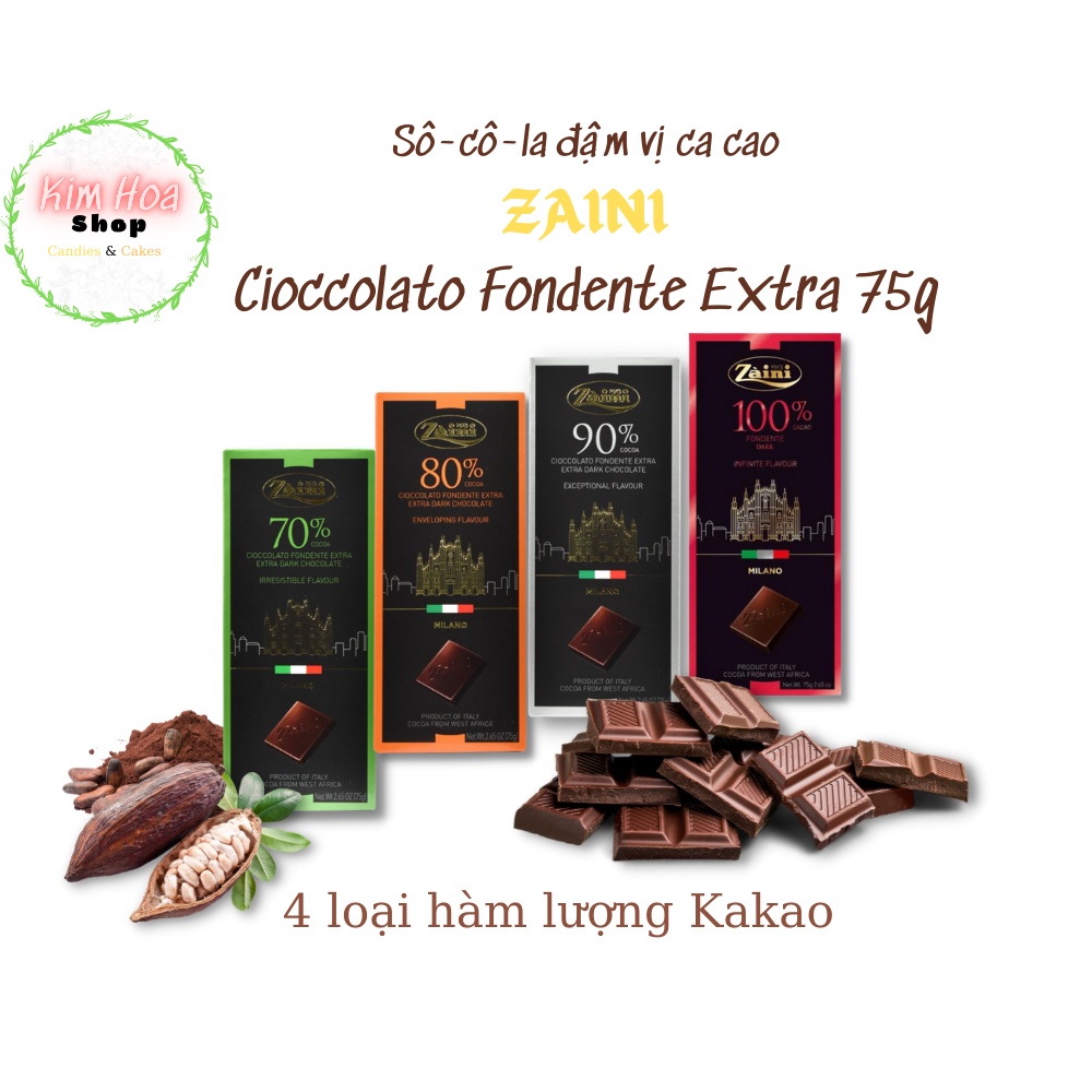 Sô cô la đậm vị ca cao ZAINI Cioccolato Fondente 75G  70%-80%-90%-100% MADE IN GERMANY