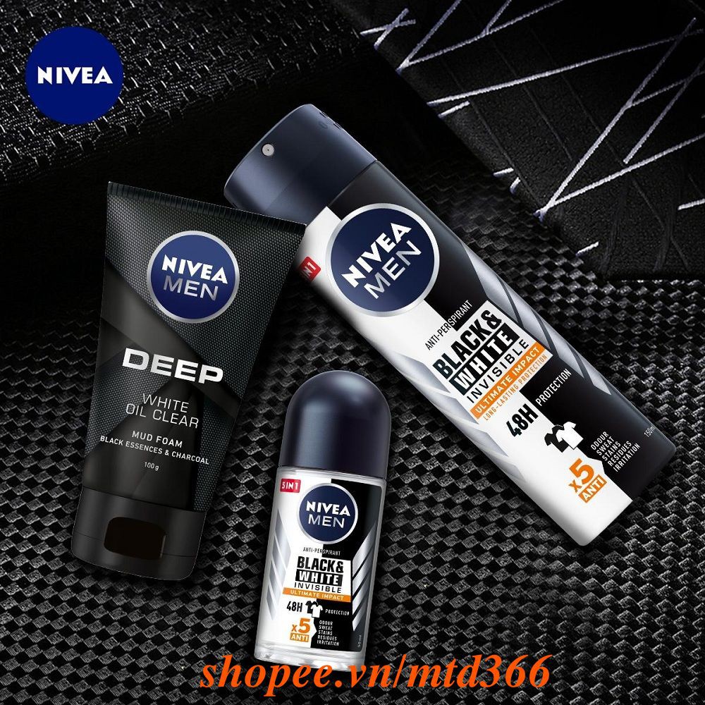 Lăn Khử Mùi 50ml Nivea Ngăn Vệt Ố Vàng Áo Cho Nam (Black And White)