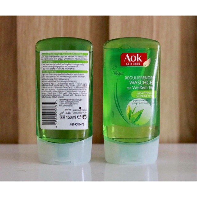 Sữa rửa mặt AOK dạng gel chiết xuất từ tinh chất trà xanh dùng cho da hỗn hợp, da dầu và da mụn