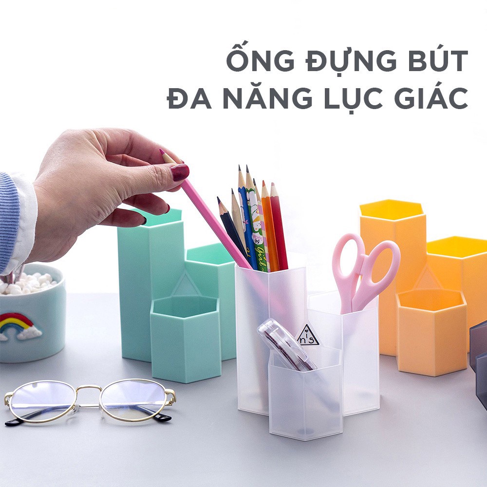 Ống đựng bút lục giác 3 NGĂN sáng tạo trang trí bàn học độc đáo -22-