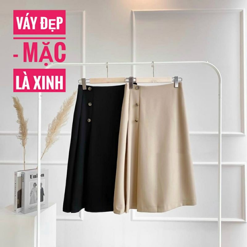 [Docas V50] Chân váy cúc lệch chữ A dáng midi qua gối
