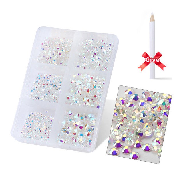 Hộp 1560 Hạt Kim Cương Giả Mặt Kính Đáy Phẳng Nhiều Kích Cỡ Đính Móng Tay Trang Trí DIY