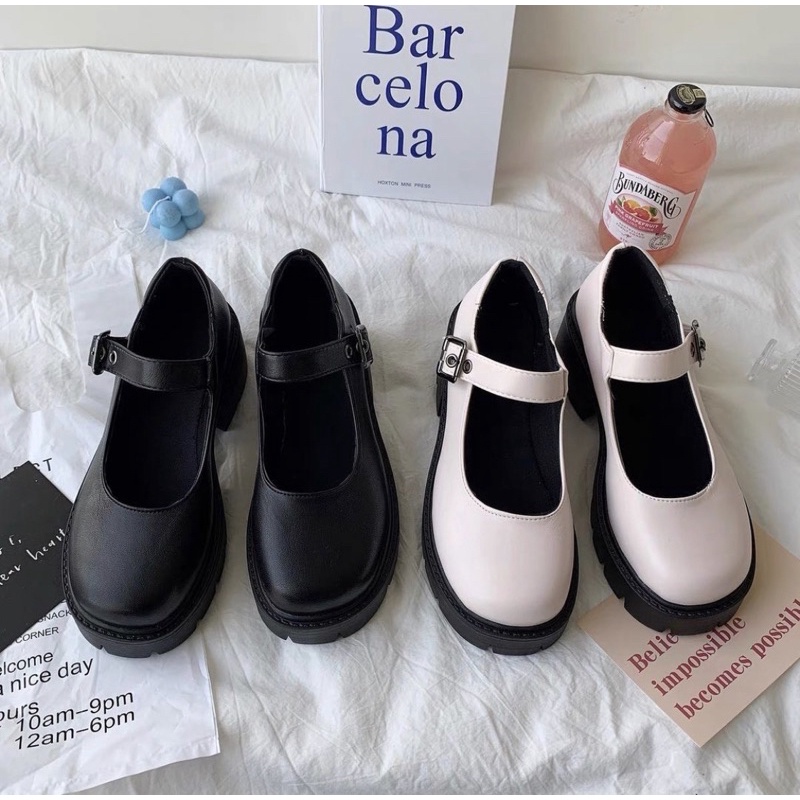 Giày búp bê có quai Mary Jane vintage đế cao học sinh Yannie Lolita