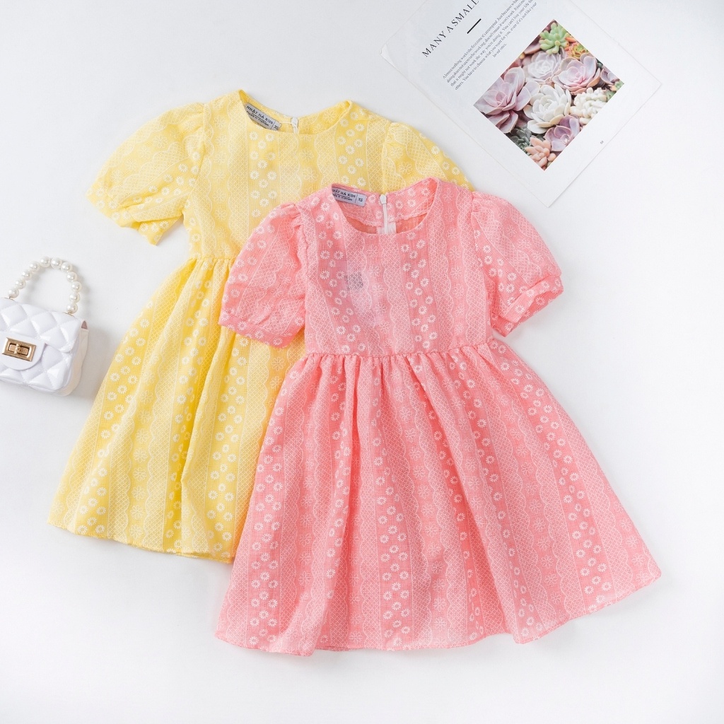 Váy bé gái D9 hoa nhí size đại từ 12-43kg chất liệu đũi cao cấp dáng xòe công chúa