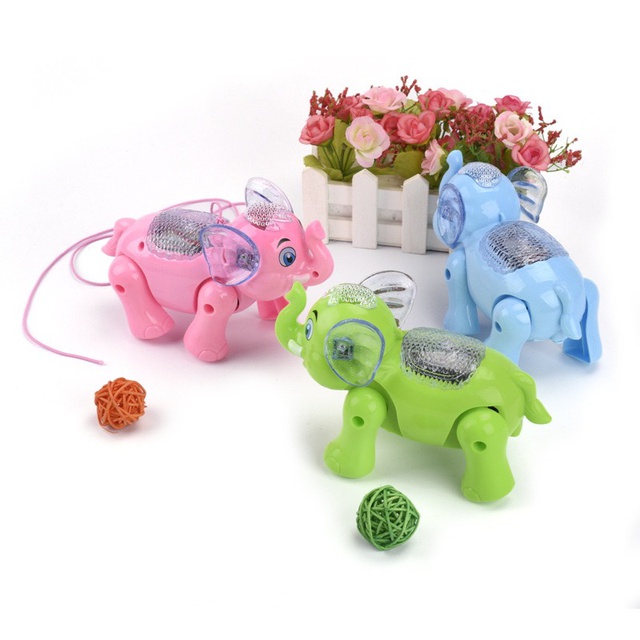 Đồ chơi voi biết đi có nhạc đèn kèm dây dắt (giao màu ngẫu nhiền theo bé gái bé trai) quà tặng cho bé trẻ em