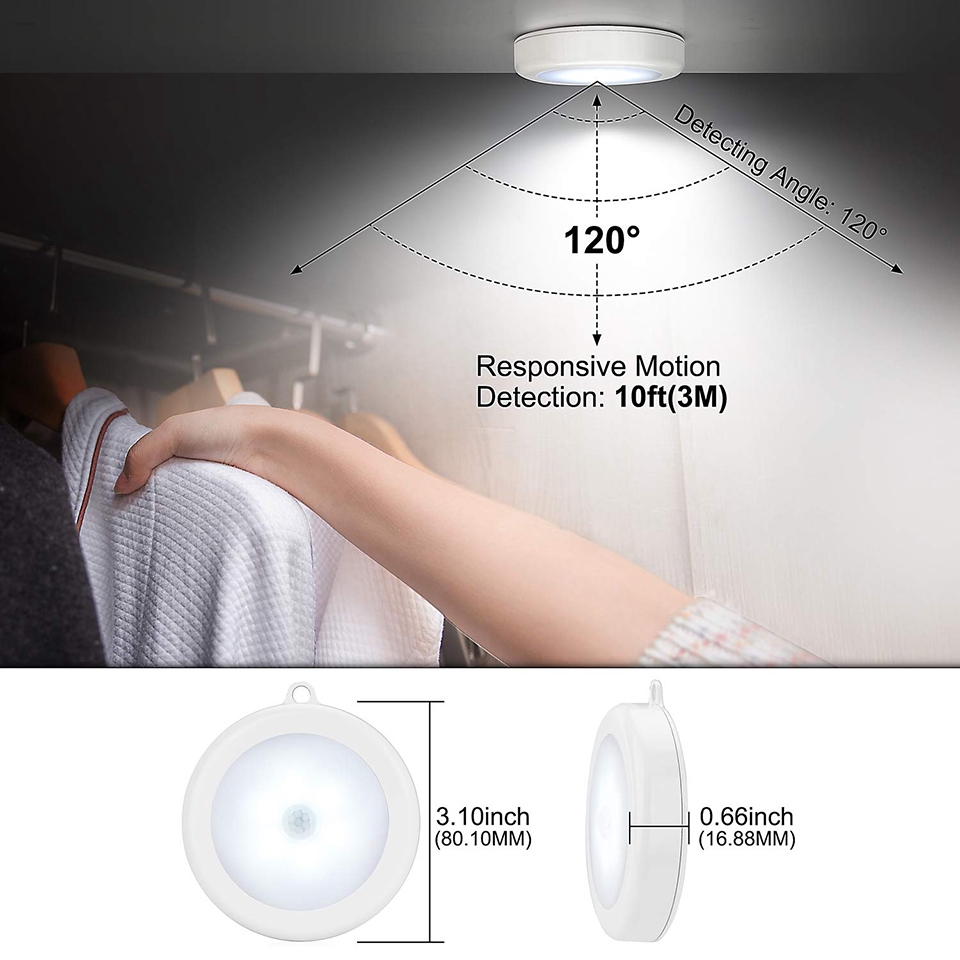 Đèn LED Cảm Biến Chuyển Động Không Dây PIR Chạy Bằng Pin Dùng Cho Tủ Quần Áo / Cầu Thang / Phòng Ngủ / Phòng Tắm