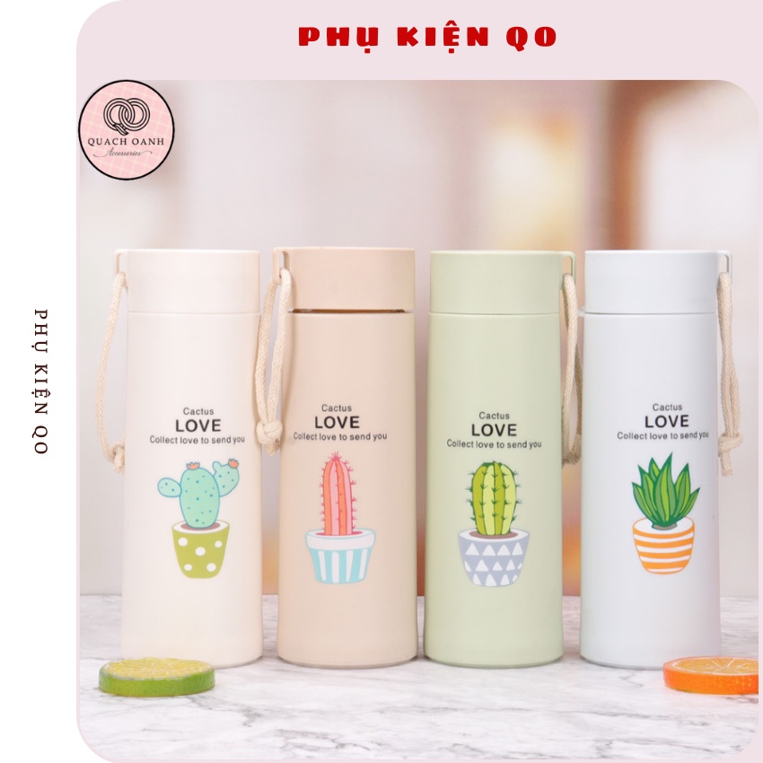 Bình Nước Thủy Tinh Bọc Nhựa Chữ Love 400ML – Họa Tiết Màu Ngẫu Nhiên QO - BN35