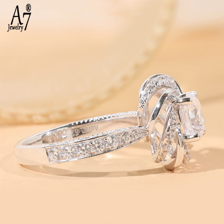 Nhẫn đeo ngón tay hai lớp đính đá moissanite nhân tạo trang trí thời trang dành cho nữ