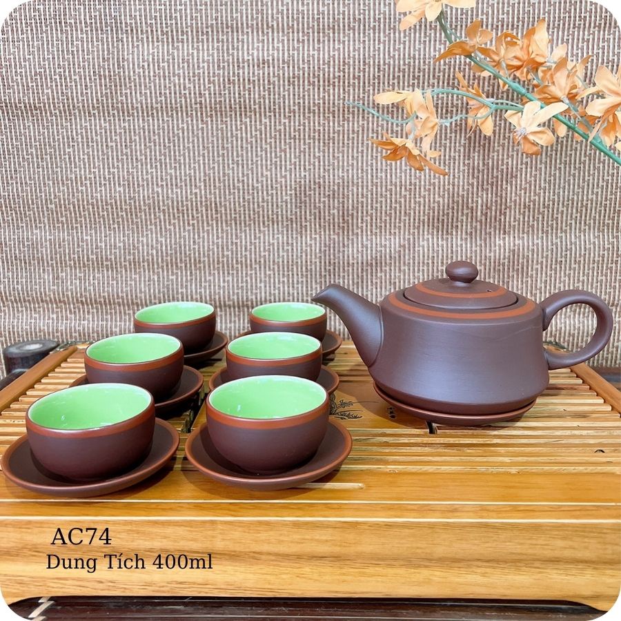 Bộ ấm chén uống trà ⚱ Gốm Sứ Bát Tràng ⚱ ấm trà Trúc cao cấp tử sa GOMPHUQUY AC74