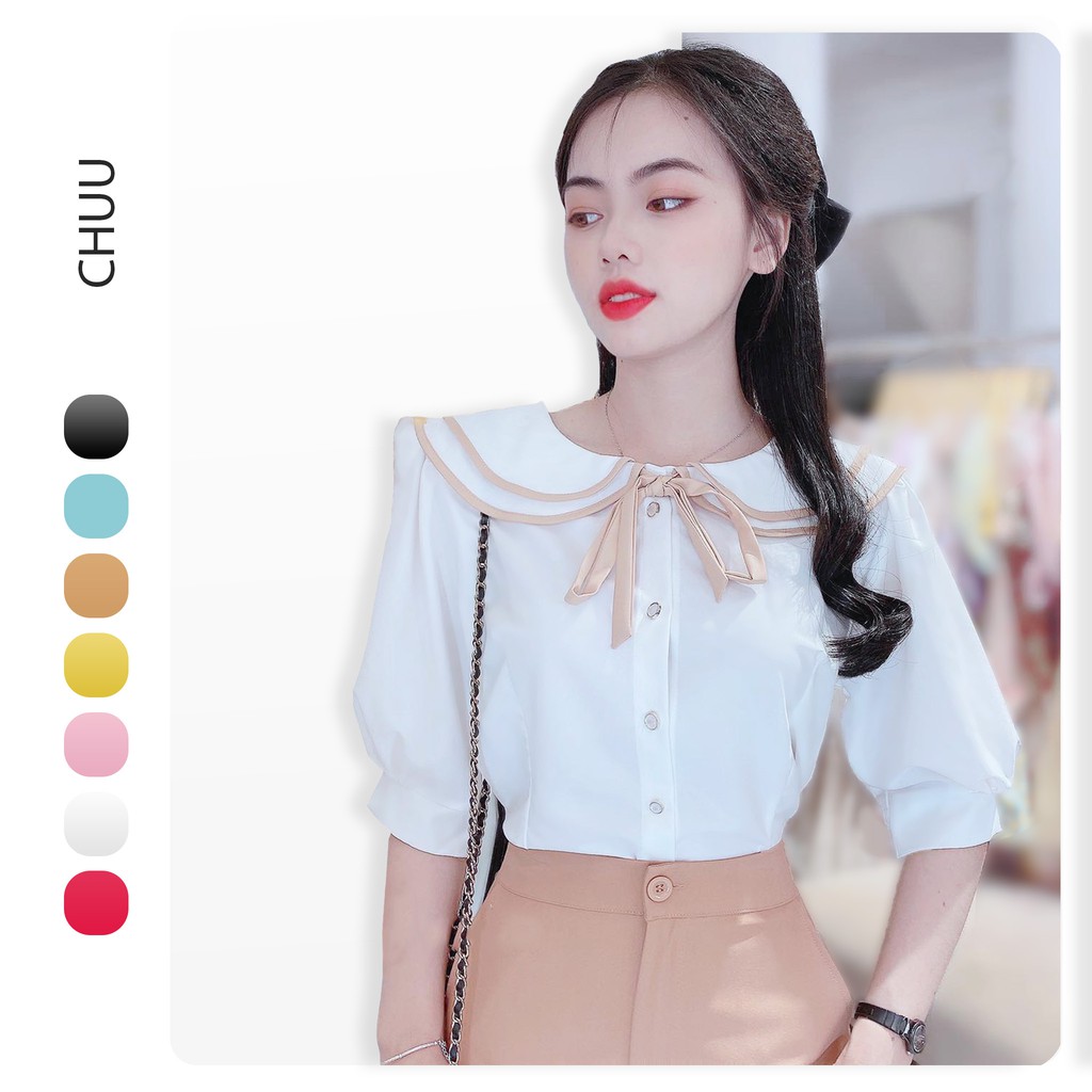 [ Mã WASTRUN4 giảm 10% tối đa 30K đơn 99K] Áo sơ mi cổ bèo nơ, áo cổ sen 2 tầng công sở nữ tính CHUU A6747