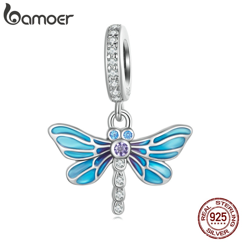 BAMOER Mặt Vòng cổ Bạc 925 Hình Chuồn Chuồn Đính Đá Pha Lê