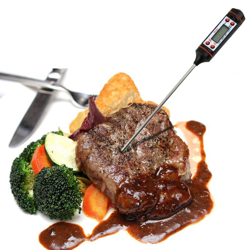 Nhiệt kế nấu ăn &amp; nướng BBQ bằng thép không gỉ màn hình LCD
