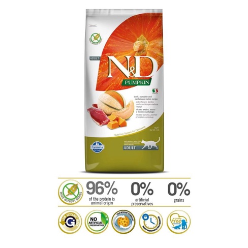 Bao 5kg- Hạt N&amp;D thức ăn khô cho mèo Thịt Vịt Bí Đỏ Dưa Vàng, Chim Cút lựu PUMPKIN CAT DUCK, QUAIL MELON