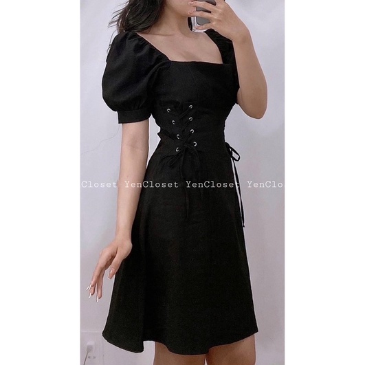 Hình chính chủ YENCLOSET - đầm cổ vuông đan eo nữ tính , đơn giản nhưng vẫn xinh