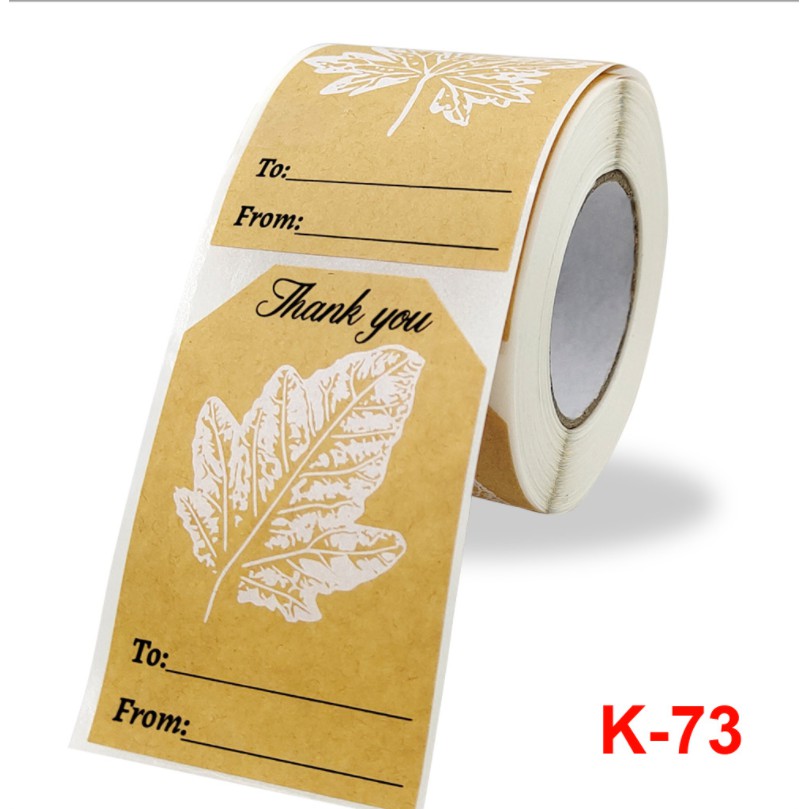 Cuộn 250 miếng stick Sticker Thank you Dán nhãn hình lá phong đẹp