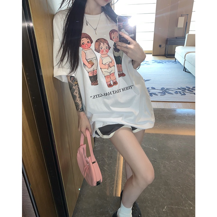 Áo Thun T-Shirt Tay Ngắn Cổ Tròn In Họa Tiết Thời Trang Phong Cách Hàn Quốc Cho Nữ