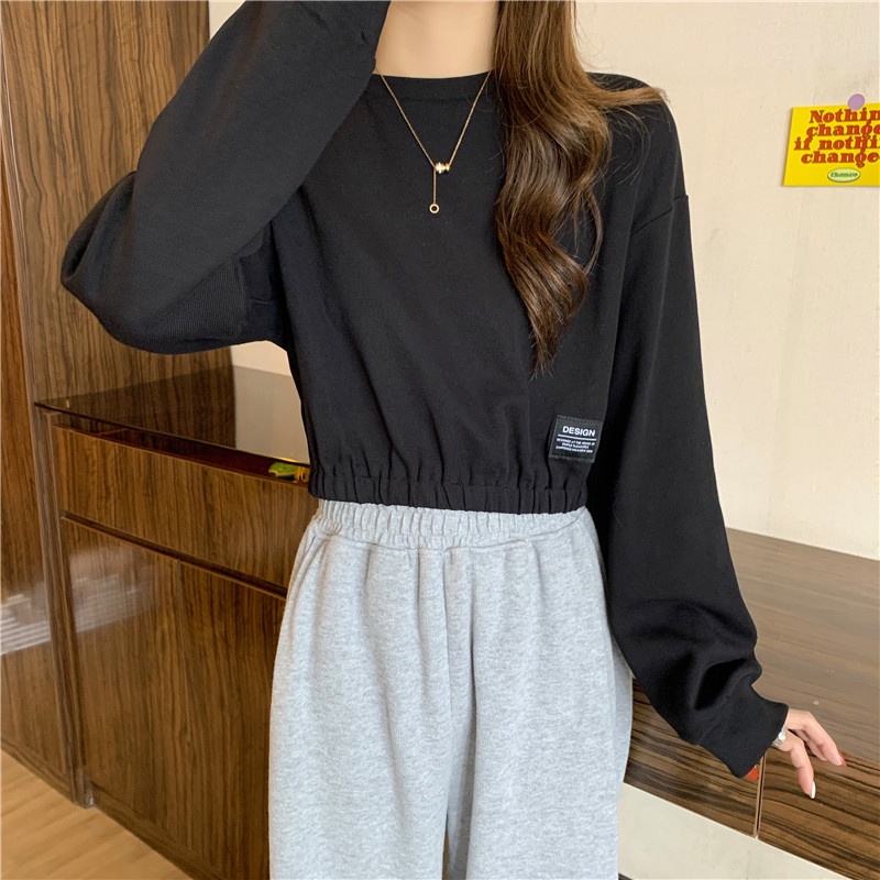 SUXI Áo Sweater Tay Dài Màu Sắc Đơn Giản Lưng Cao Dễ Phối Đồ Thời Trang Cho Nữ