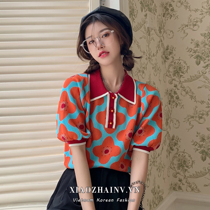 Xiaozhainv Áo Sơ Mi Tay Ngắn In Họa Tiết Hoa Phong Cách Hàn Quốc Cho Nữ