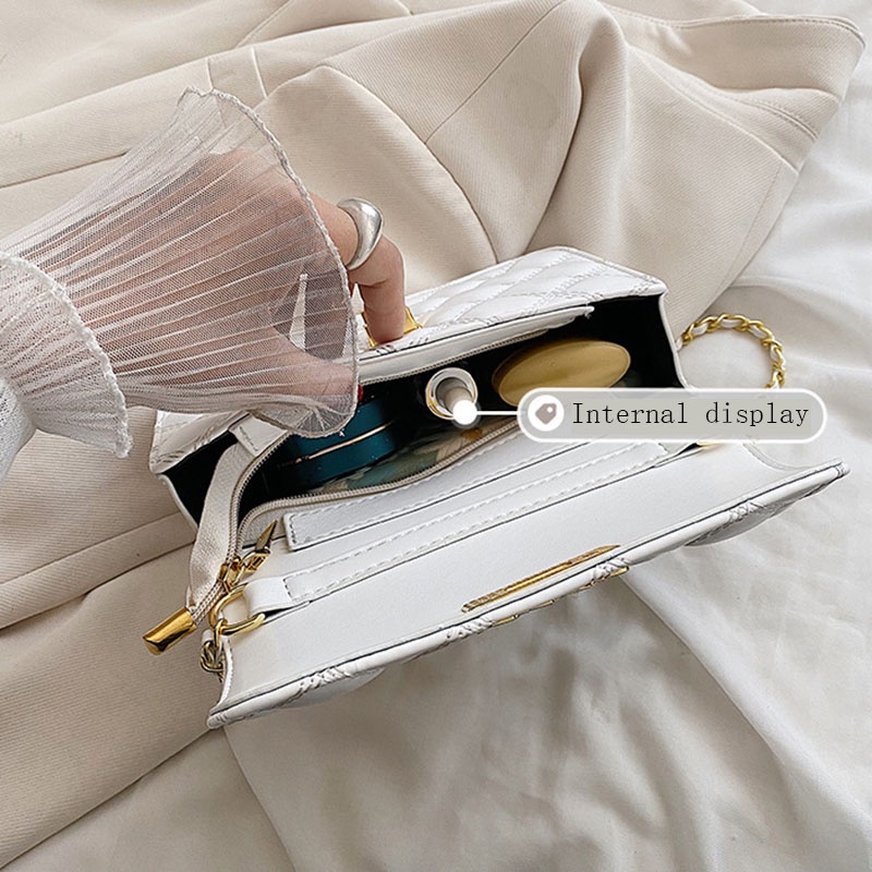 Túi Đeo Vai Hình Thoi Nhỏ Xinh Phối Dây Đeo Sợi Xích Thời Trang Cho Bạn Gái