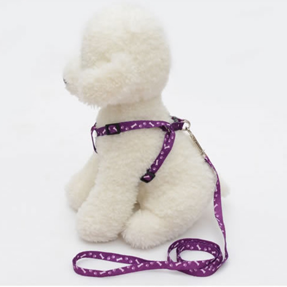 Dây dắt chó mèo đi dạo dây xích kèm yếm dành cho thú cưng nhỏ dưới 5kg in hình xương chân chó