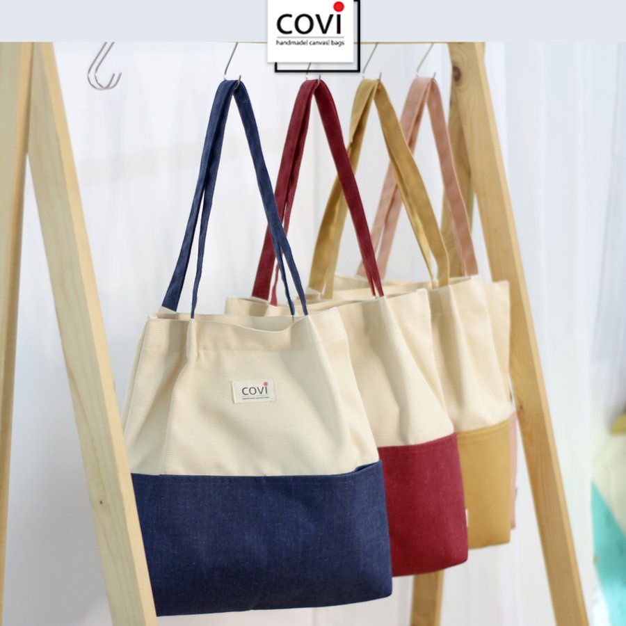 Túi Đeo Vai Vải Canvas Phối 2 Màu Thời Trang COVI Nhiều Màu Sắc T53