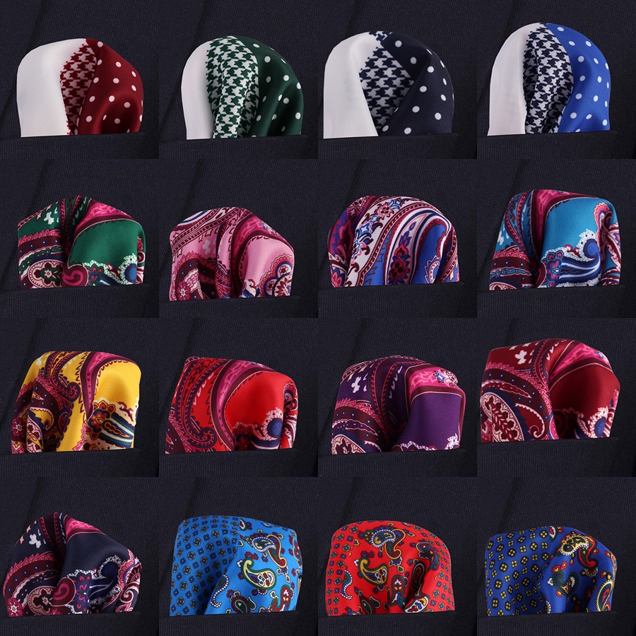 Khăn Tay Vuông Bỏ Túi 23cm * 23cm Bằng Lụa Mềm In Họa Tiết Hoa / Chấm Bi Sang Trọng Cổ Điển Cho Nam