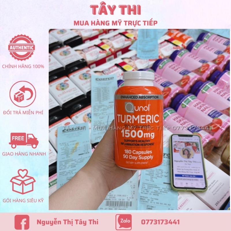 Date 2025 Viên Uống Tinh Chất Nghệ Turmeric 1500mg QUNOL 180viên của Mỹ