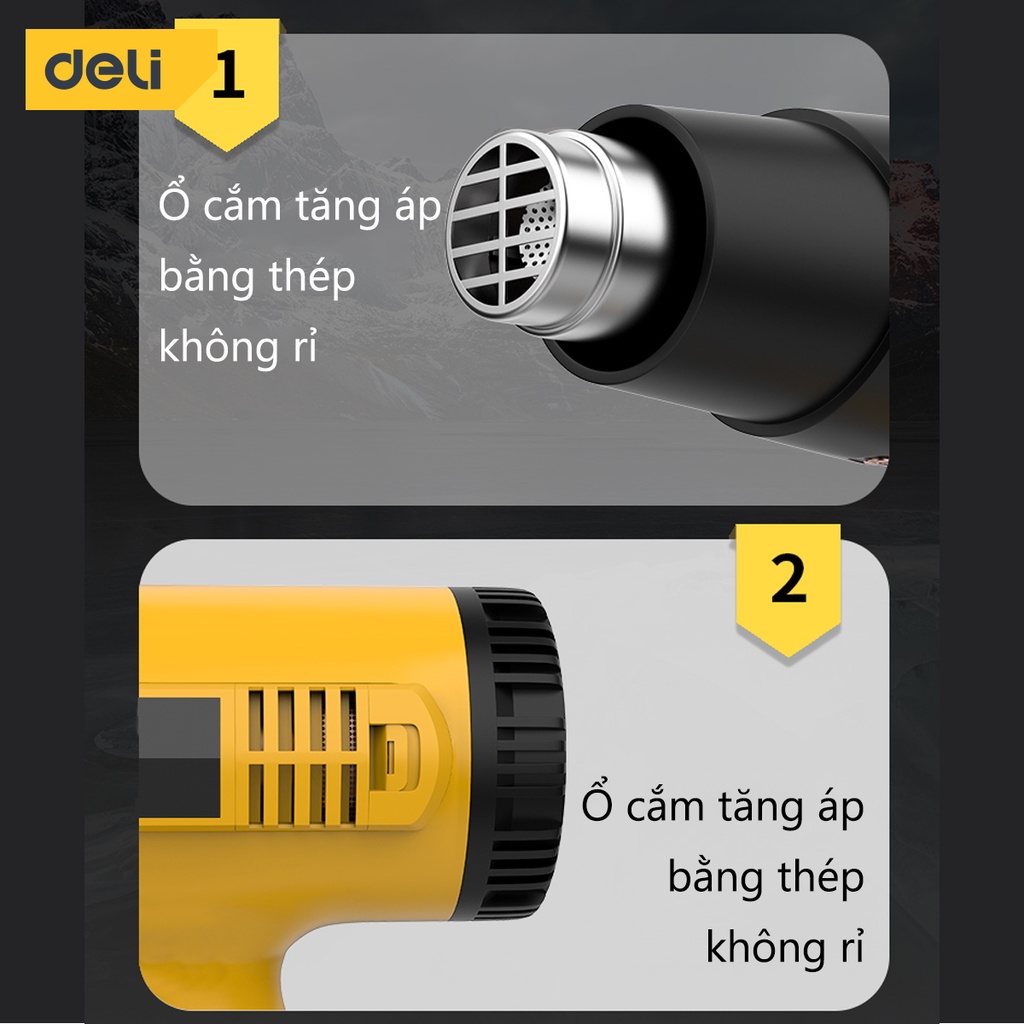 Máy Khò Hơi Nóng Deli Cao Cấp Công Suất Cao 1600W - Co Màng Cơ Đóng Gói Hàng Hóa - Dễ Dàng Và An Toàn Sử Dụng - DL5200