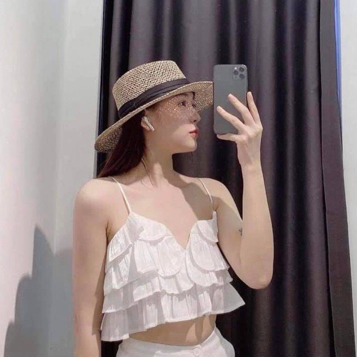 Áo 2 Dây Tơ Đũi 4 Tầng Xẻ Ngực Sexy Đi Biển