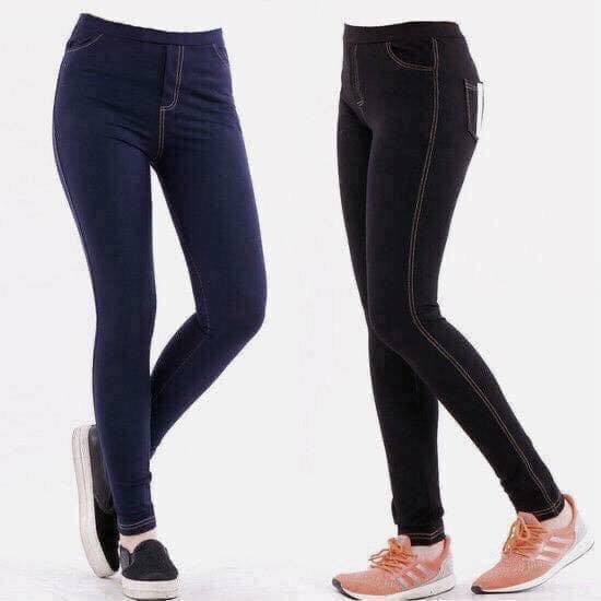 Quần legging giả jean vải cotton da cá co dãn