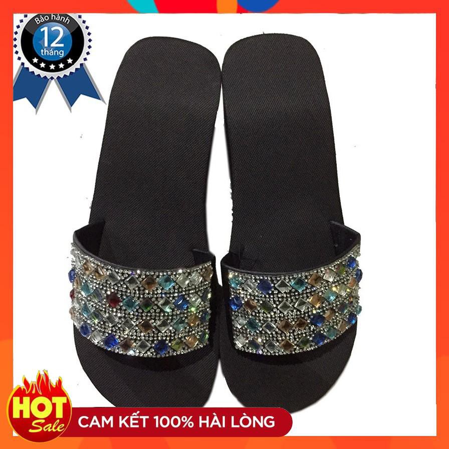 (Bảo Hành 12 Tháng) Dép nữ quai ngang đá ngũ sắc cao 7cm