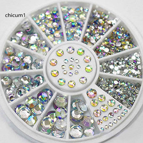 [Hàng mới về] Hộp bánh xe 5 kích cỡ hạt đá trang trí móng tay 3D diy