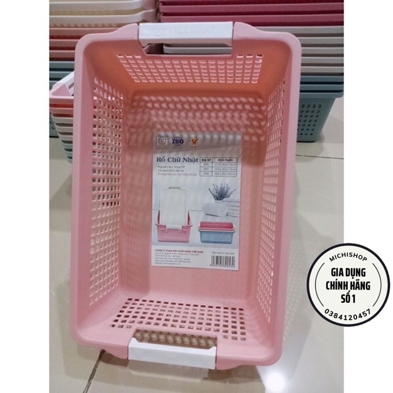 Rổ Nhựa Chữ Nhật 3 Size Có Quai Cầm Đựng Tài Liệu, Đồ Dùng Văn Phòng, Nhà Bếp Đa Năng Nhựa Việt Nhật Cao Cấp