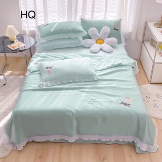 Bộ ga gối chăn trần phi lụa viền bèo 4 món