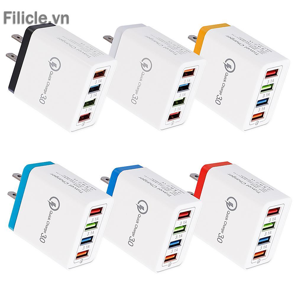 Củ sạc nhanh 4 cổng USB phích cắm US nhiều màu sắc tiện dụng