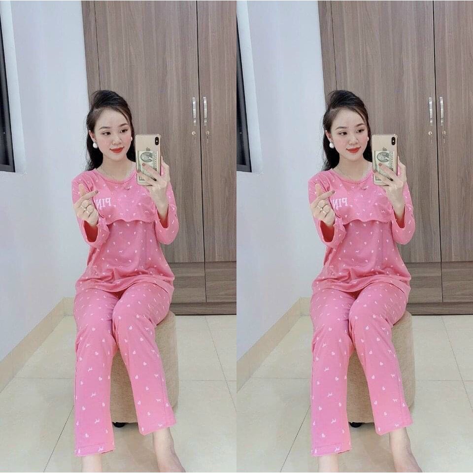 BỘ QUẦN ÁO ❤️𝑭𝑹𝑬𝑬𝑺𝑯𝑰𝑷❤️ Bộ Bầu Và Sau SInh Dài Tay Pink Hàng Đẹp