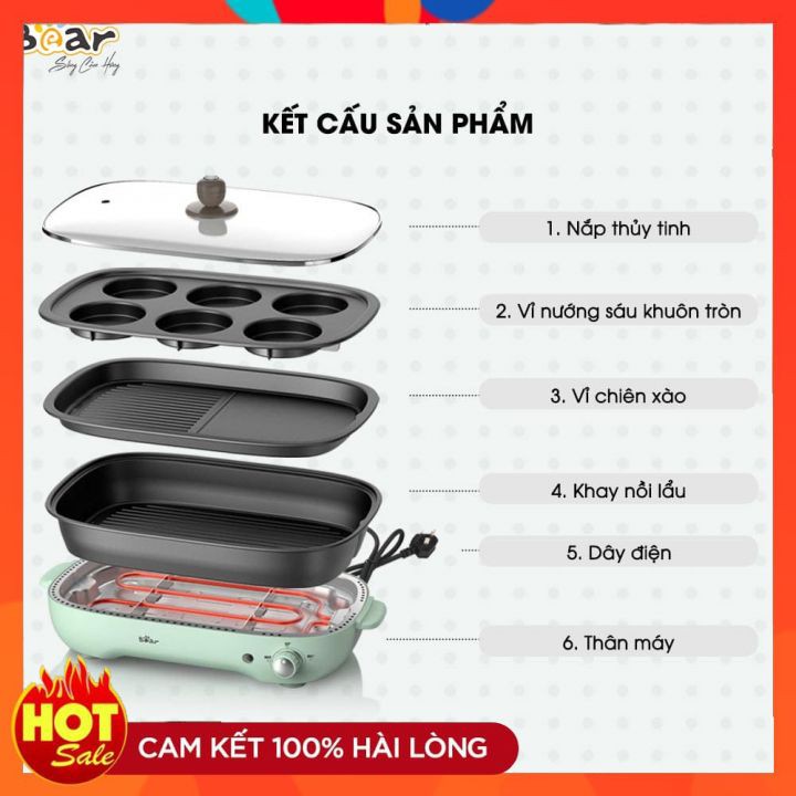 🔥BẢN QUỐC TẾ🔥 Nồi Lẩu 2 Ngăn Uyên Ương Bear 6L_Lẩu Nướng 3 khay Bear SUBE004_Bảo Hành Chính Hãng 18 tháng