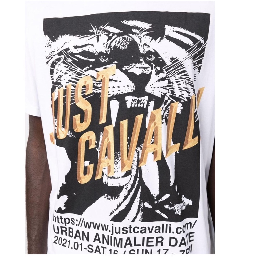 Just Cavalli Áo Thun Nam Ngắn Tay In Logo Hình Hổ