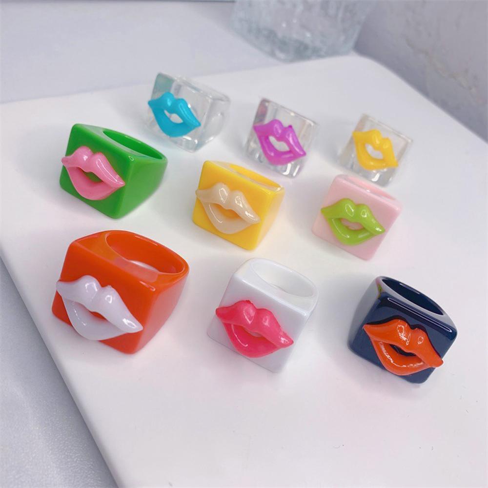 Nhẫn Acrylic Trong Suốt Hình Vuông Phong Cách Punk Cá Tính