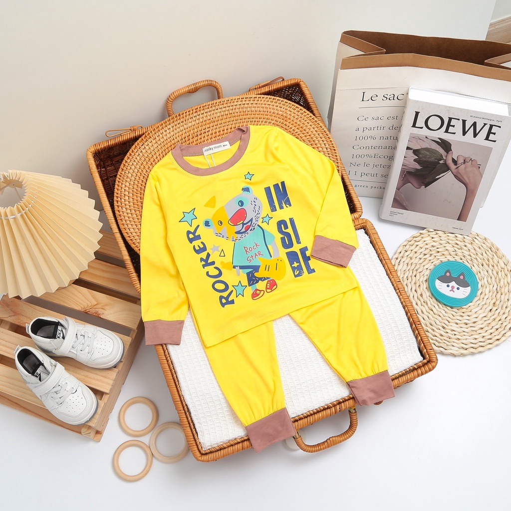 Bộ Dài Tay Cho Bé Trai Bé Gái Minky Mom Chất Thun Lạnh In Hình Đáng Yêu, Phối Viền Lạ Mắt, Bộ Thu Đông Cho Bé - TD5