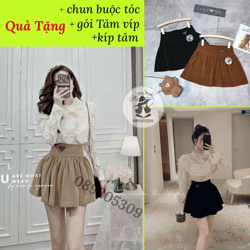 Chân Váy Nhung Cạp Cao Đính.. Logo..Cao Cấp { Bán Sỉ }
