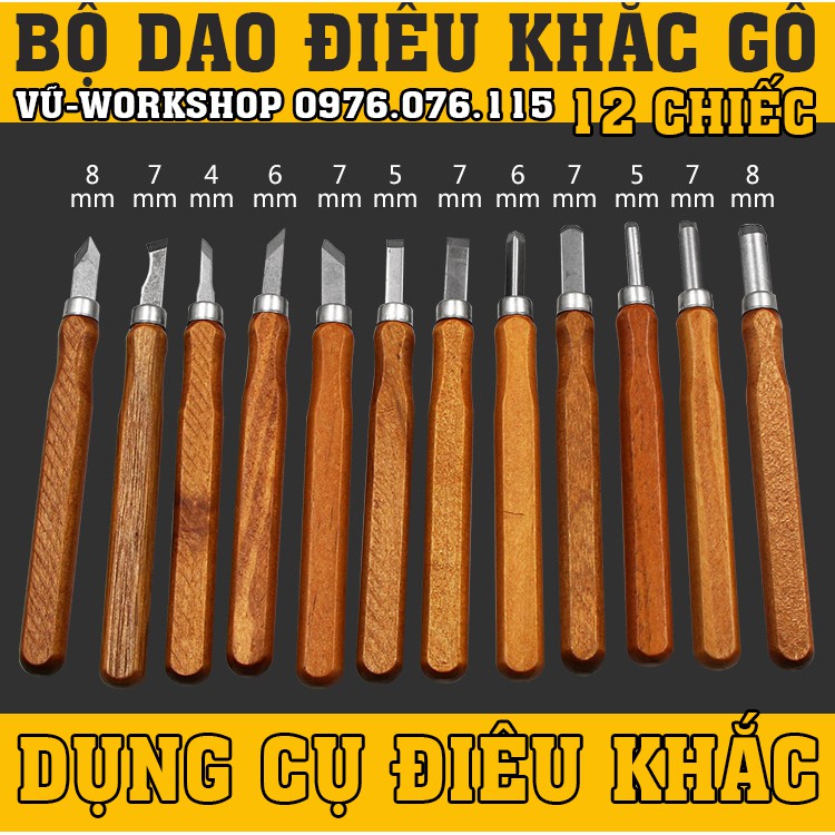 Dụng cụ điêu khắc - Bộ 12 dao điêu khắc gỗ, trạm trổ gỗ - hoa quả cao cấp rẻ nhất shopee