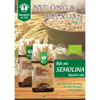 Nui Nguyên Cám Hữu Cơ 500g Probios Organic Durum Whole Wheat Penne/ Fusilli