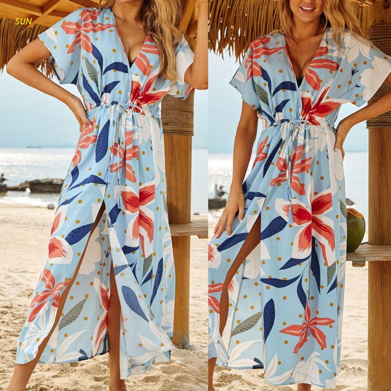 Đầm maxi tay lỡ họa tiết hình học nhiều màu sắc phong cách boho thời trang mùa hè cho nữ