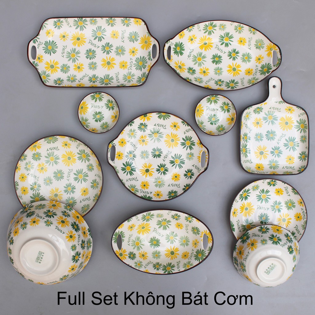 Set Bát Đĩa 🌻HOA CÚC🌻Bát đĩa ăn cơm ăn mì, decor bàn ăn dễ thương