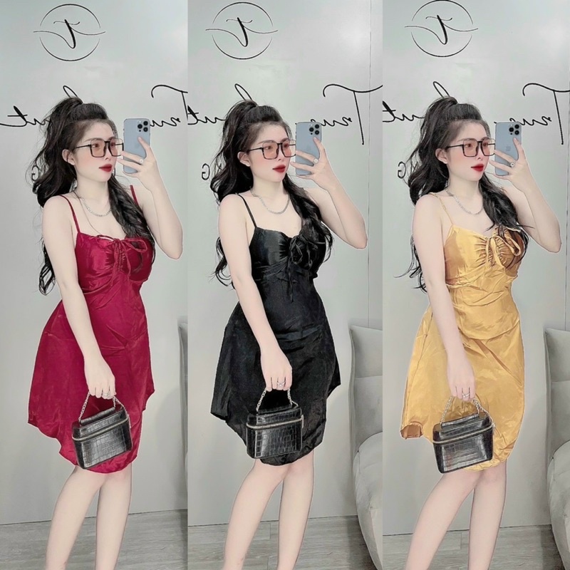 Đầm Phi Lụa 2 Dây  Rút Ngực Dáng Xoè Vạt Bầu
