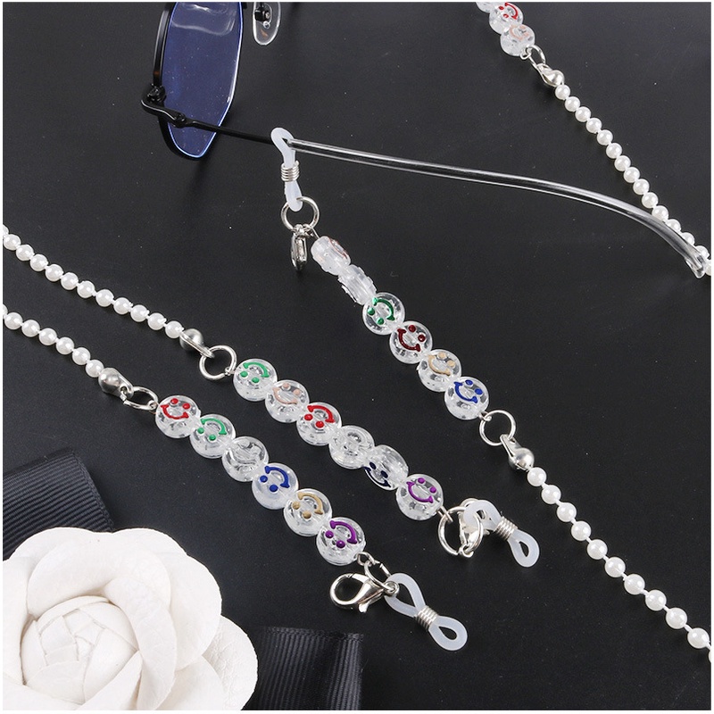 1 Dây Đeo Mắt Kính Chống Thất Lạc Hình Mặt Cười Đính Ngọc Trai Kích Thước 75cm